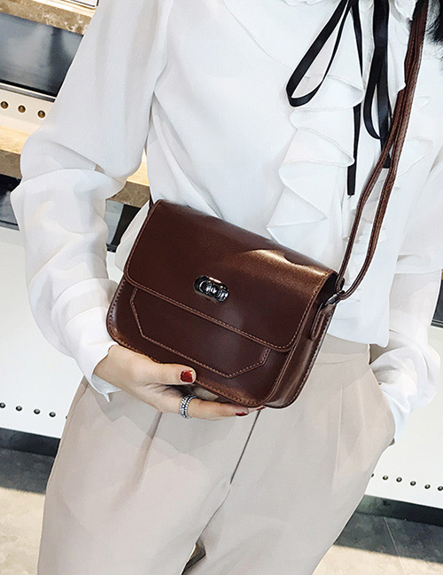 Vintage Dark Brown Square Shape Decorated Shoulder Bag