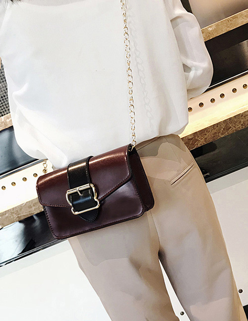 Fashion Dark Brown Square Shape Decorated Shoulder Bag