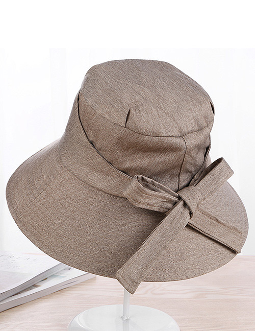 Trendy Coffee Bowknot Design Pure Color Beach Hat