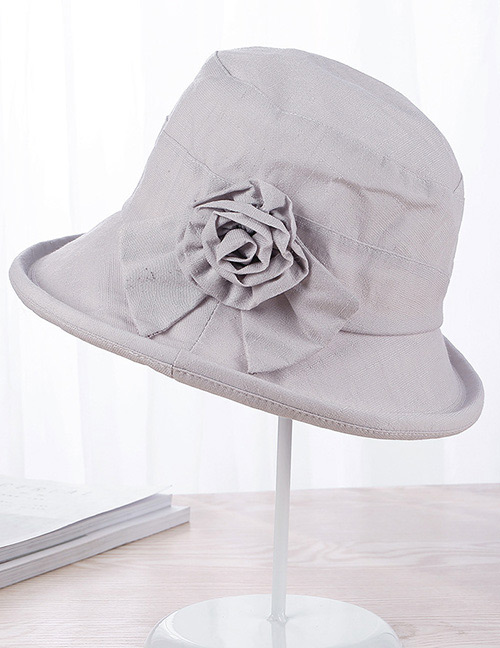 Trendy Light Gray Flower Decorated Pure Color Sun Hat