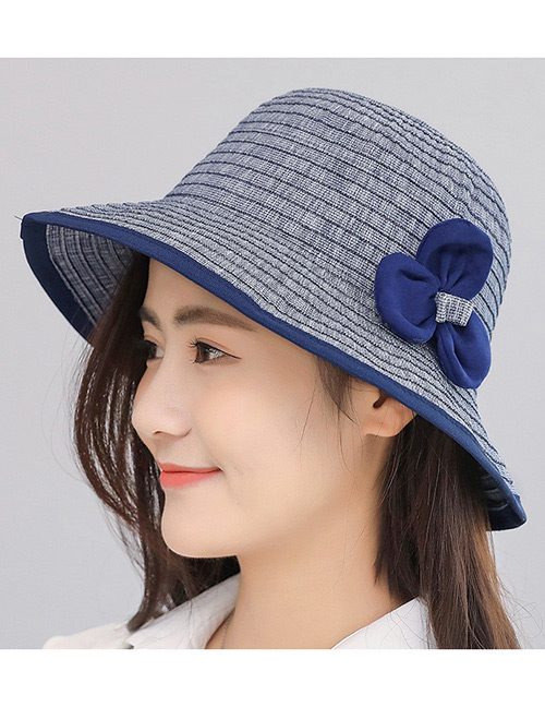 Trendy Navy Flower Decorated Simple Fishman Hat