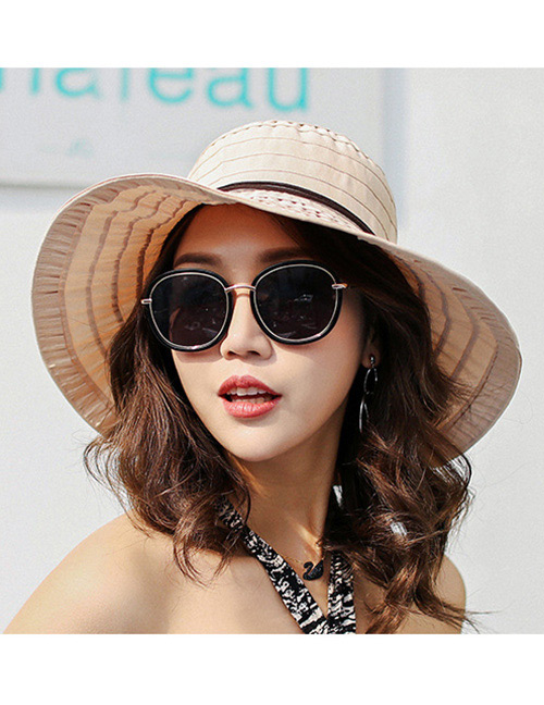 Trendy Beige Pure Color Design Foldable Sunshade Hat