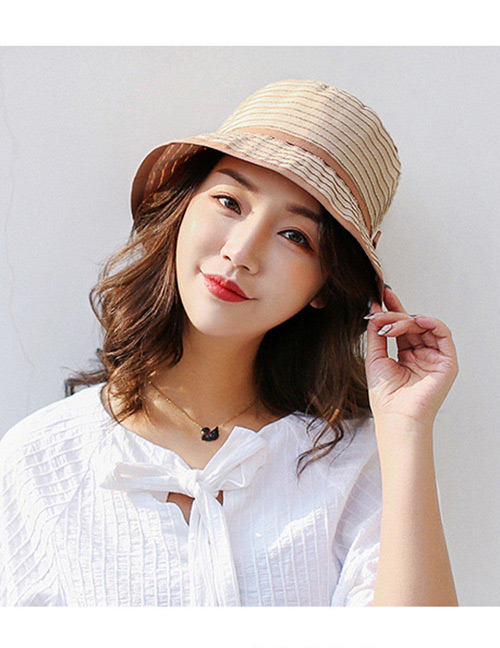 Trendy Beige Stripe Pattern Decorated Sunshade Hat