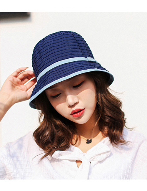 Trendy Navy Stripe Pattern Decorated Sunshade Hat