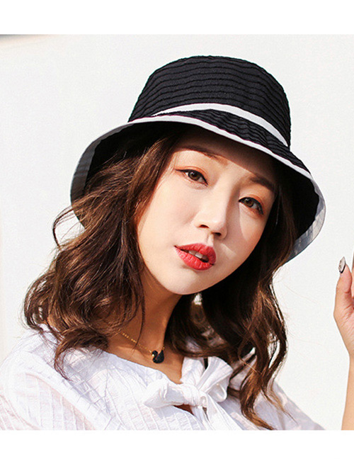 Trendy Black Stripe Pattern Decorated Sunshade Hat
