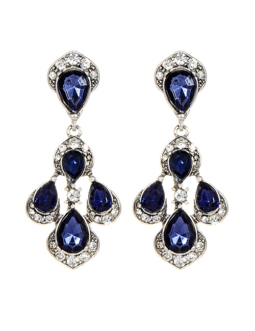 Fashion Navy Water Drop Shape Decorated Earrings