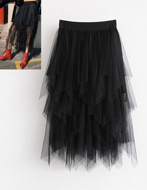Fashion Black Pure Color Design Irregular Shape Skirt