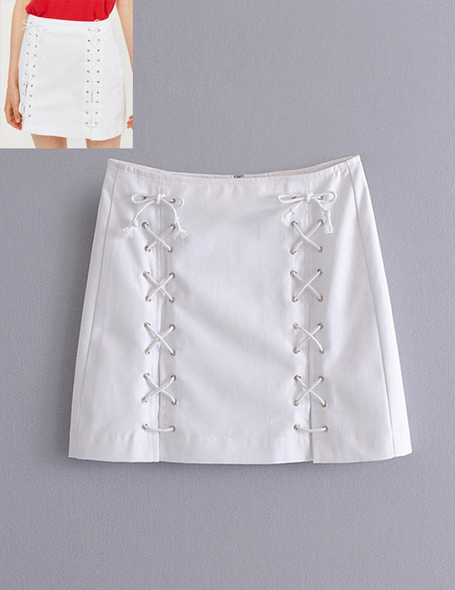 Fashion White Pure Color Decorated Bandage Design Skirt
