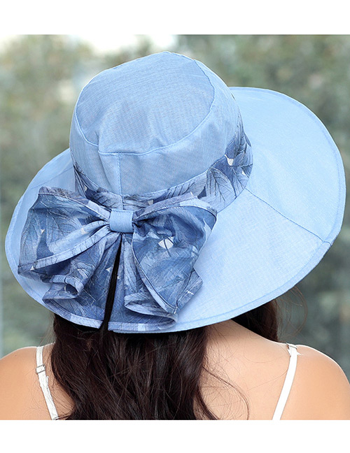 Fashion Blue Bowknot Decorated Foldable Sun Hat