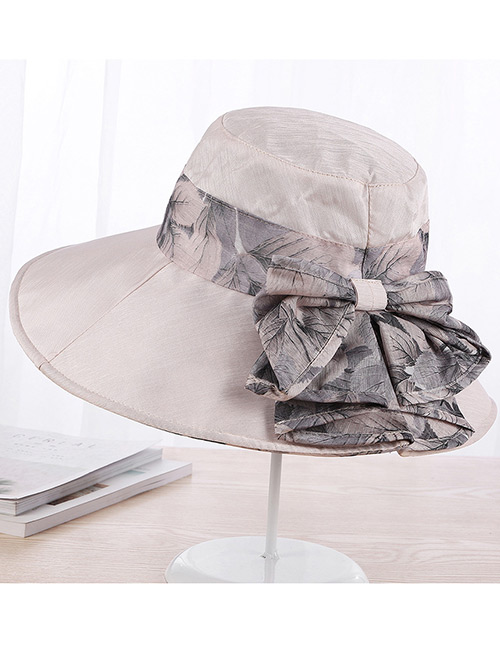 Fashion Beige Bowknot Decorated Foldable Sun Hat