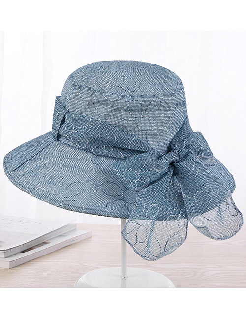 Fashion Blue Pure Color Decorated Foldable Sun Hat