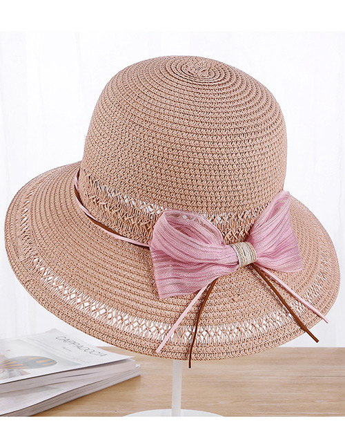 Fashion Pink Bowknot Decorated Beach Sun Hat