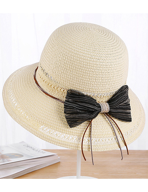 Fashion Milk White Bowknot Decorated Beach Sun Hat
