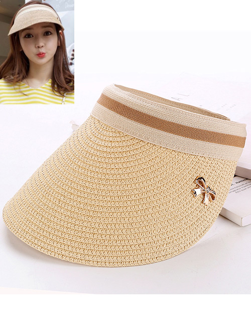 Fashion Beige Bowknot Decorated Hand-woven Sun Hat