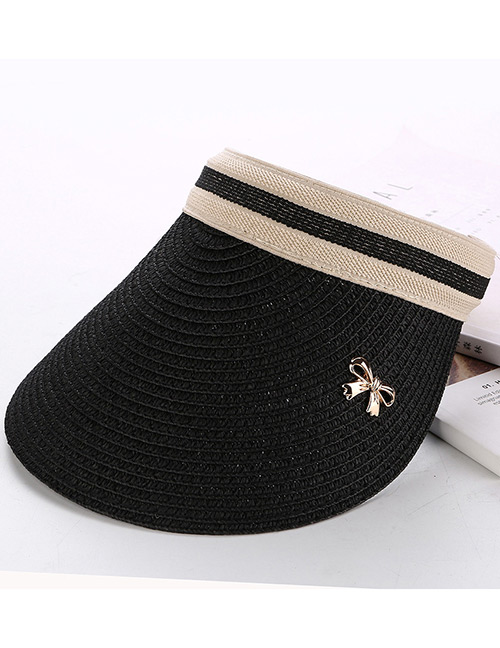 Fashion Black Bowknot Decorated Hand-woven Sun Hat