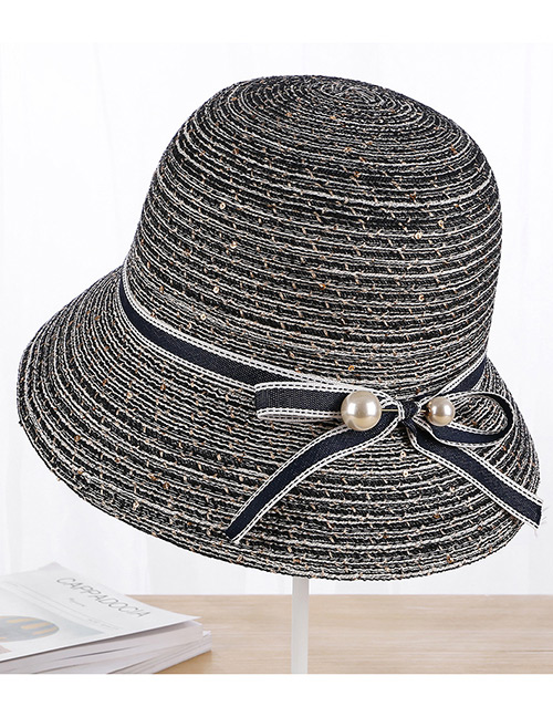 Fashion Navy Pearls Decorated Fisherman Sunshade Hat