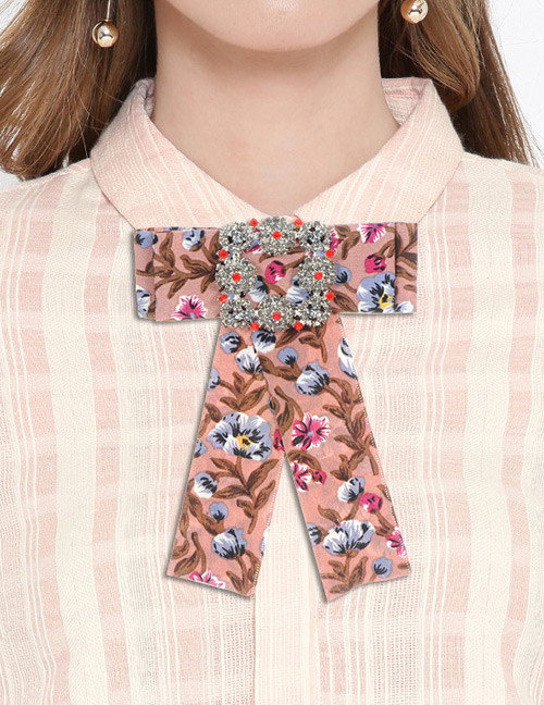 Trendy Pink+gray Flowers Pattern Decorated Bowknot Brooch