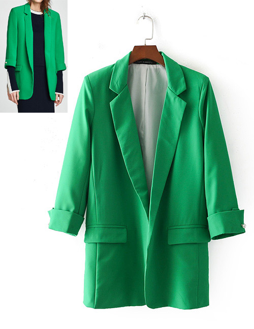 Fashion Green Pure Color Decorated Long Coat