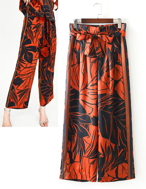Fashion Orange Flower Shape Decorated Ultra-wide-leg Trousers