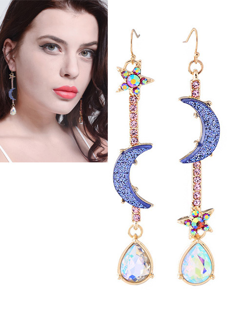 Fashion Blue Moon&stars Decorarted Long Earrings