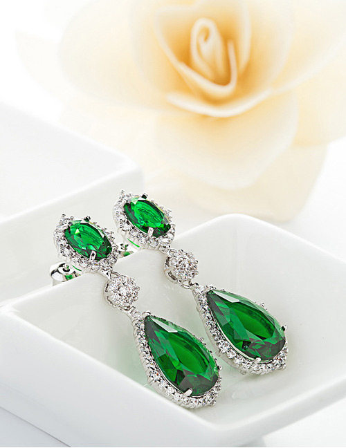 Fashion Green Water Drop Shape Design Pure Color Earrings