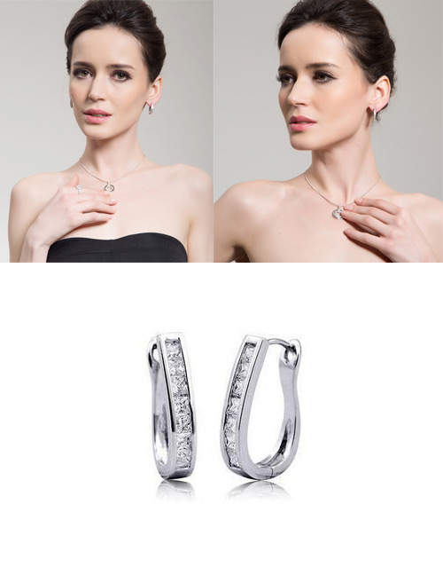 Fashion Silver Color “u” Shape Decorated Earrings