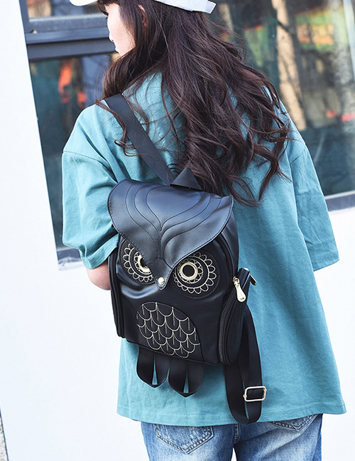 Fashion Black Owl Shape Decorated Backpack