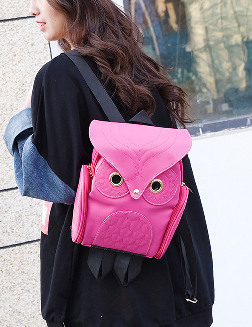 Fashion Plum Red Owl Shape Decorated Backpack
