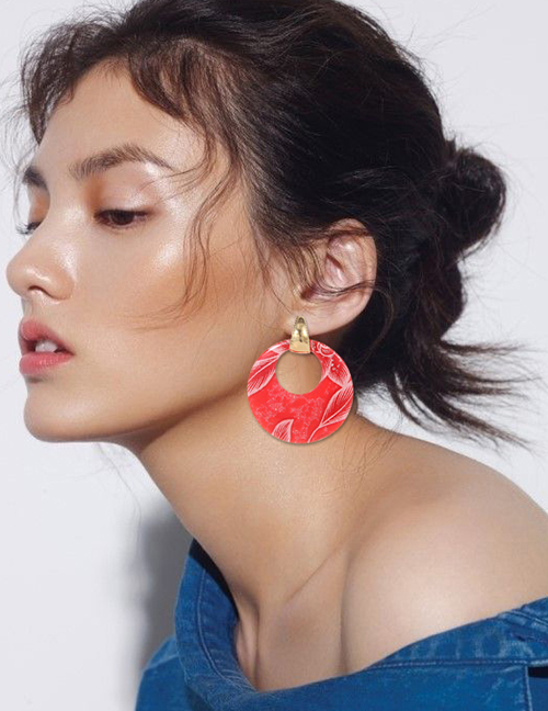 Fashion Red Round Shape Design Hollow Out Earrings