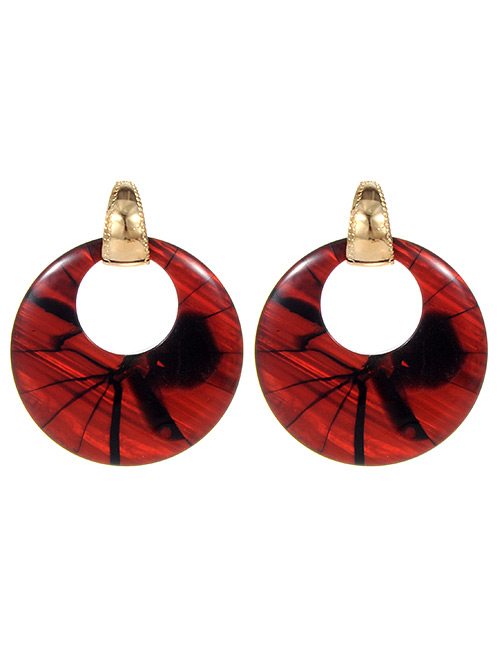 Fashion Dark Red Round Shape Design Hollow Out Earrings