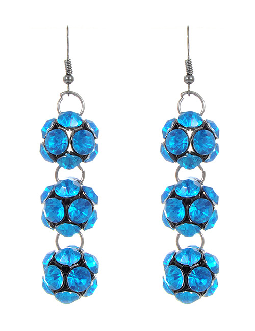 Fashion Light Blue Balls Shape Design Long Earrings