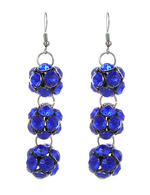Fashion Sapphire Blue Balls Shape Design Long Earrings