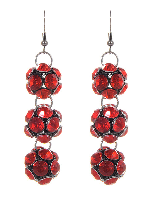 Fashion Red Balls Shape Design Long Earrings