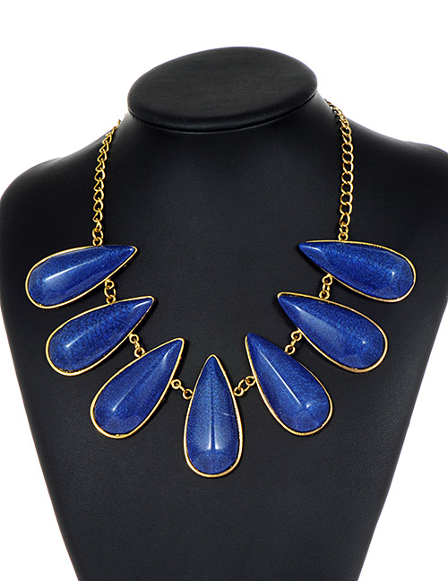 Fashion Sapphire Blue Waterdrop Shape Decorated Necklace