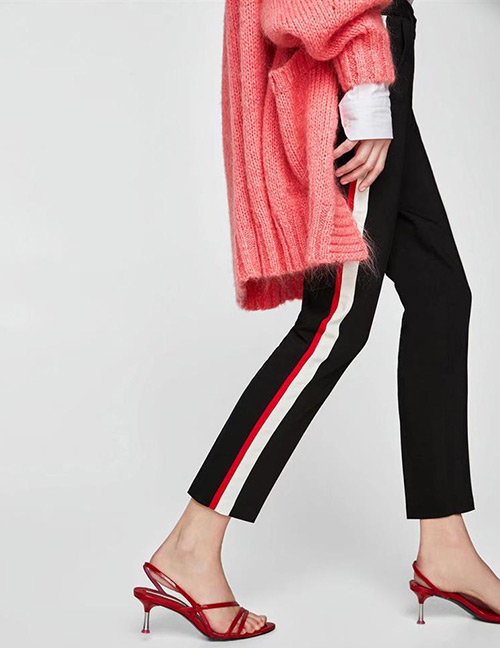 Fashion Black+red Stripe Pattern Decorated Pants