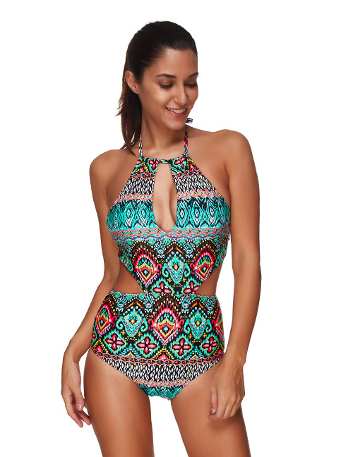 Sexy Green Stripe Pattern Decorated Hollow Out Swimwear