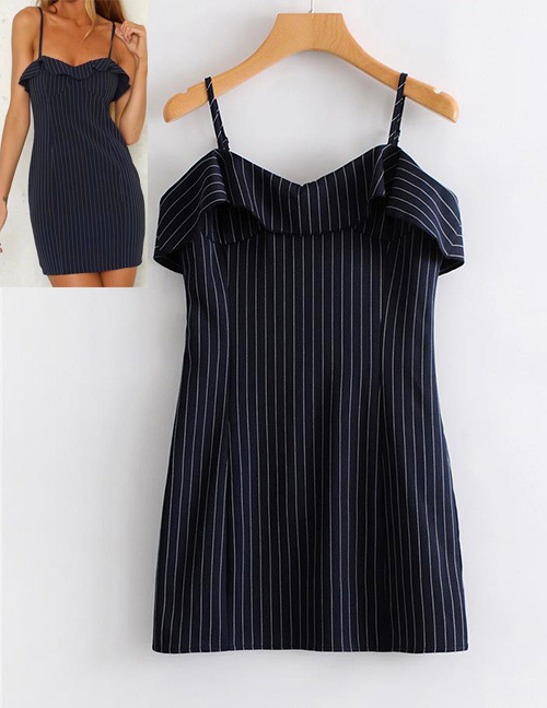 Fashion Black Stripe Shape Pattern Decorated Suspender Dress