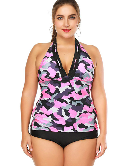 Sexy Black+pink Flower Pattern Decorated V Necline Swimwear