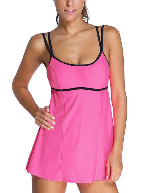 Sexy Pink Round Neckline Design Simple Swimwear
