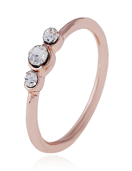 Fashion Rose Gold Diamond Decorated Simple Ring