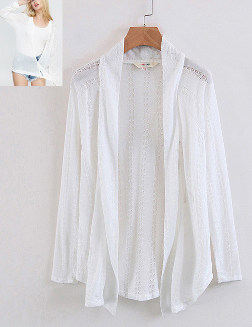 Fashion White Pure Color Decorated Simple Blouse