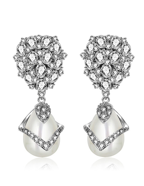 Fashion Silver Color Pearl Decorated Geometric Earrings