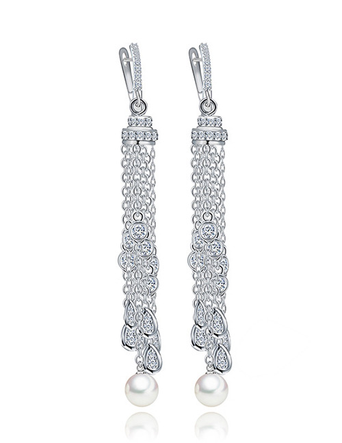 Fashion Silver Color Tassel Decorated Pure Color Earrings