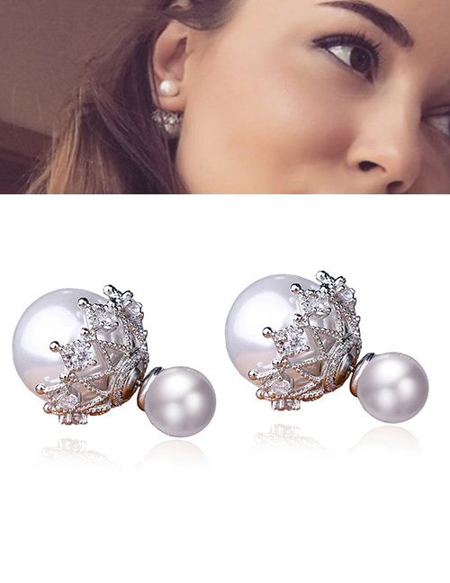 Fashion Silver Color Round Shape Decorated Lace Earrings