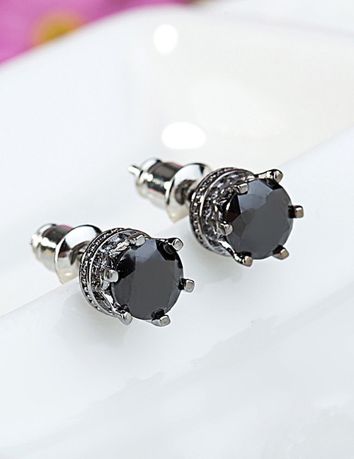 Fashion Black Round Shape Decorated Pure Color Earrings