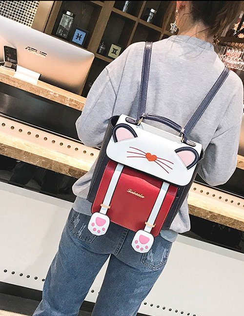 Fashion Navy Cat Shape Decorated Backpack