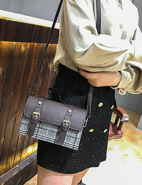 Fashion Dark Gray Grid Shape Decorated Bag