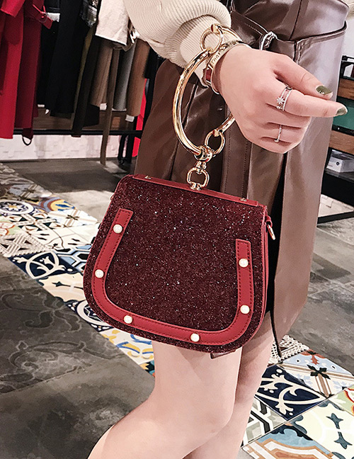Fashion Claret-red Paillette Decorated Round Bag