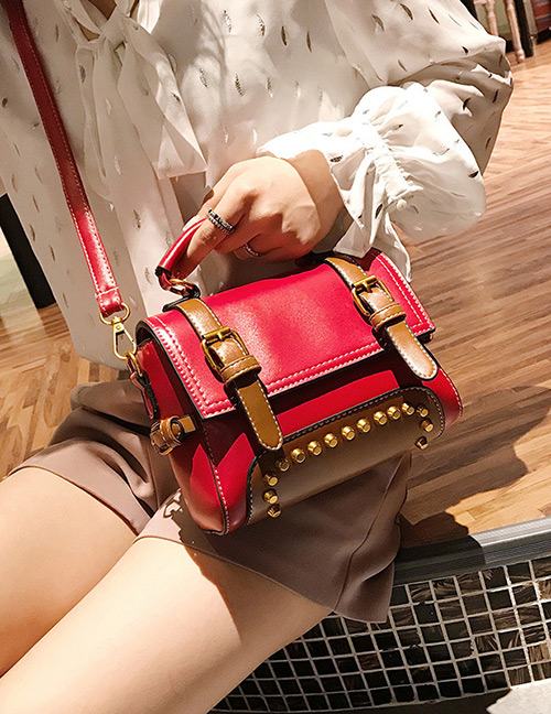 Fashion Red Rivet Decorated Square Bag
