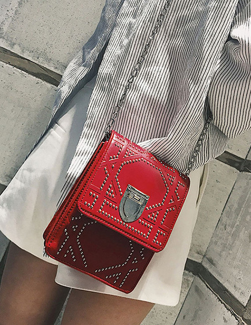 Fashion Red Rivet Decorated Square Bag